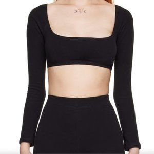 BNWT Gil Rodriguez Cropped Scoop Neck Long Sleeve black top XS